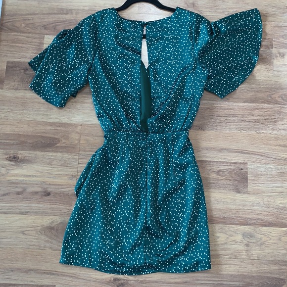 Emerald Green Polkadot Mini Dress - Picture 2 of 4